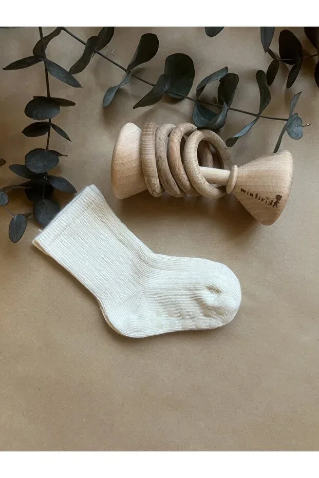 Детские носки для новорожденных с нескользящей подошвой Bamboo corded baby socks Mintirik, Nude Color
