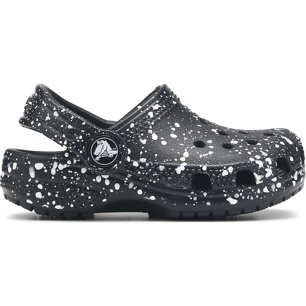 Детские классические сабо с графическим рисунком для малышей Crocs, Black/White Splatter — фото 2