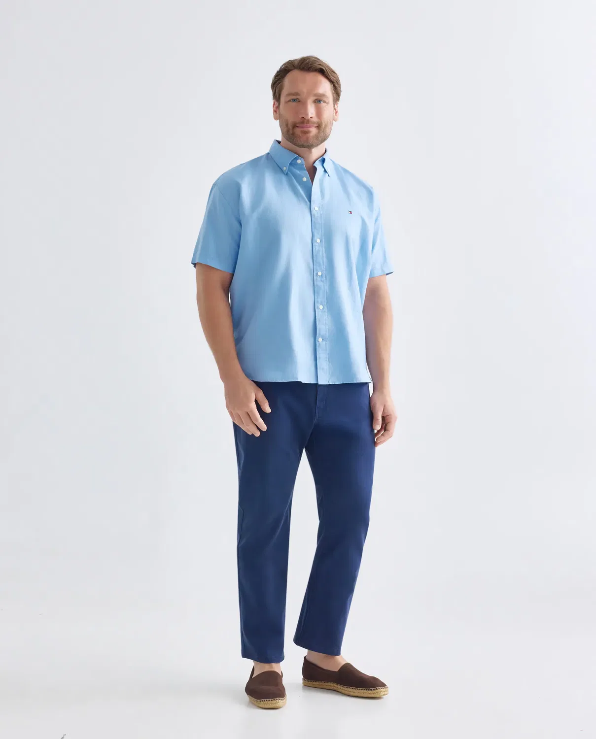 Мужская рубашка с коротким рукавом из смесового льна Tommy Hilfiger, Azul Claro — фото 2