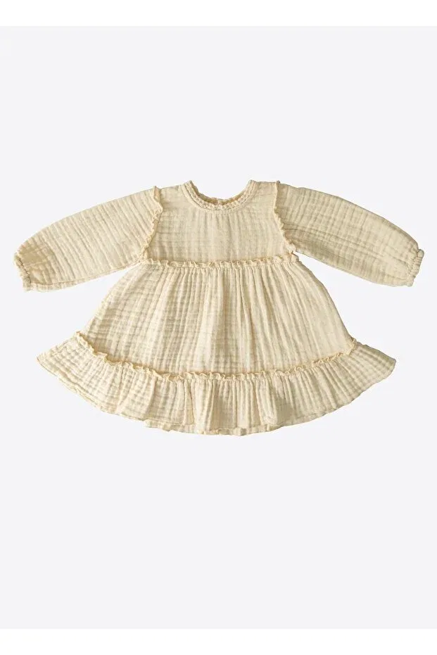 Детское платье для девочек хлопковое Organic 4 layer muslin dress natural Kitikate, Natural — фото 3