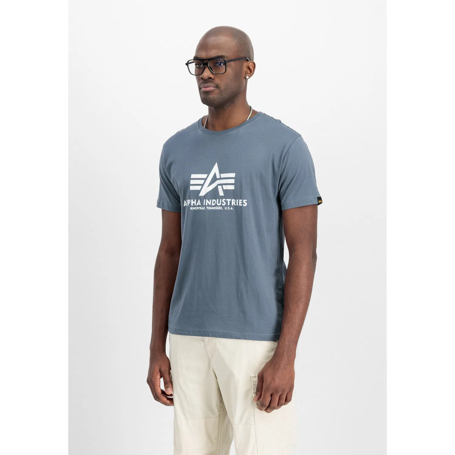 Детская хлопковая футболка свободного кроя Alpha Industries, Denim Blue