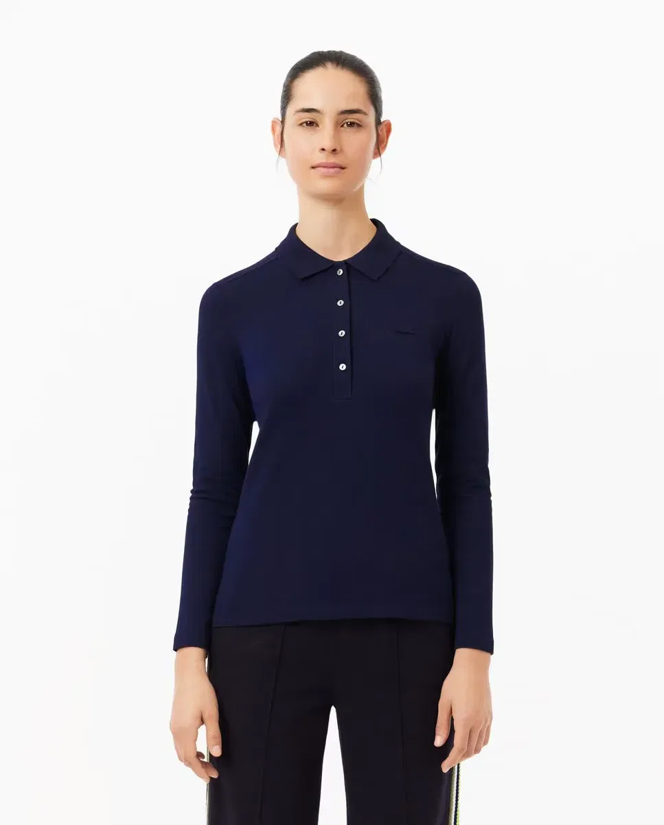 Поло Lacoste Azul Oscuro с длинным рукавом, хлопковое пике, темно-синий