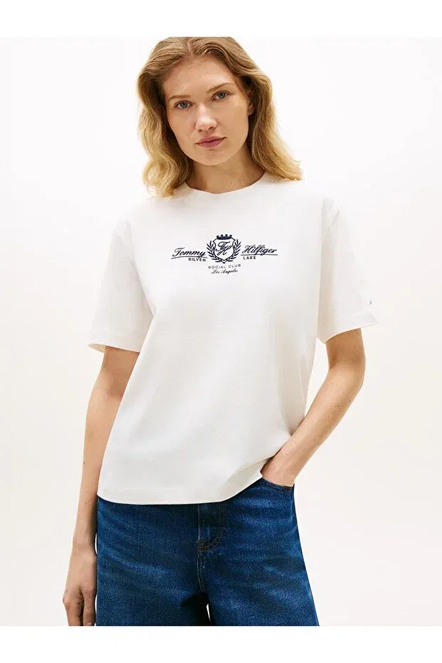 Женская футболка с коротким рукавом Varsity crest mdrn c Tommy Hilfiger, Ybl Ecru