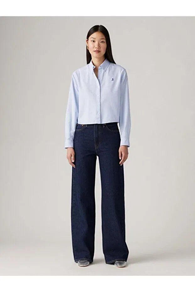 Женские джинсы с широкой штаниной Ribcage wide leg women's jean trousers - shaded view Levi'S, Dark Indigo - Flat Finish