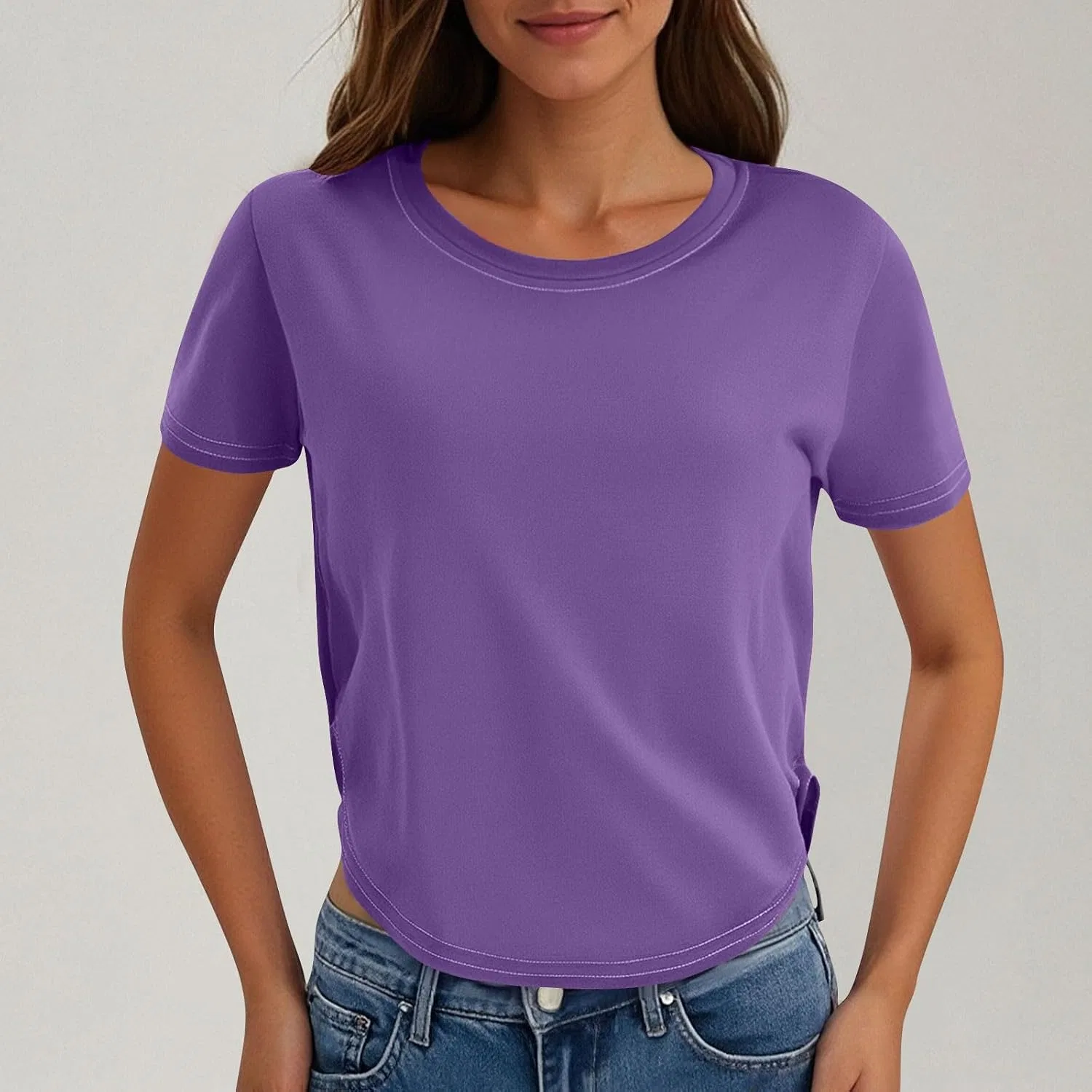 Женская свободная футболка с круглым вырезом Generic, Purple — фото 2