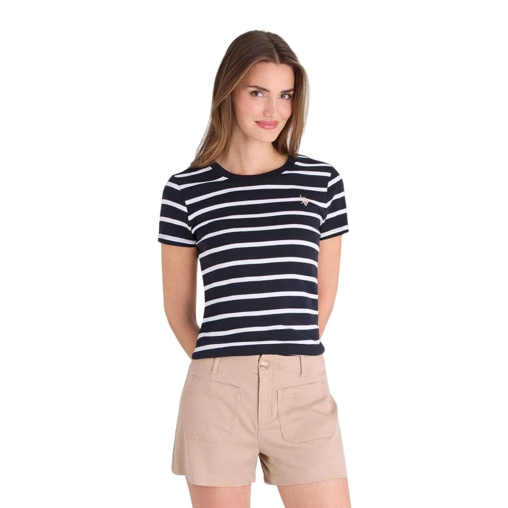 Женская футболка U.S. Polo Assn. Stripe Semi Scoop Neck, черный/белый