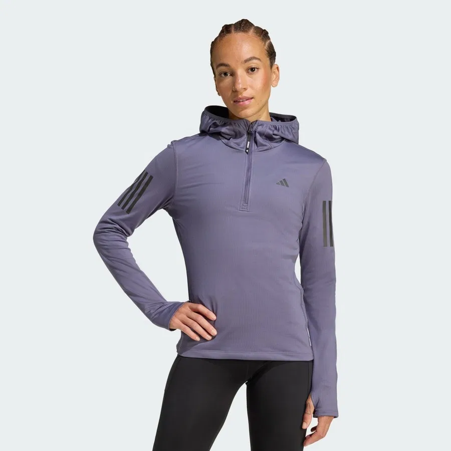 Женский свитшот с капюшоном и полузамком Own The Run Winterized adidas, Фиолетовый