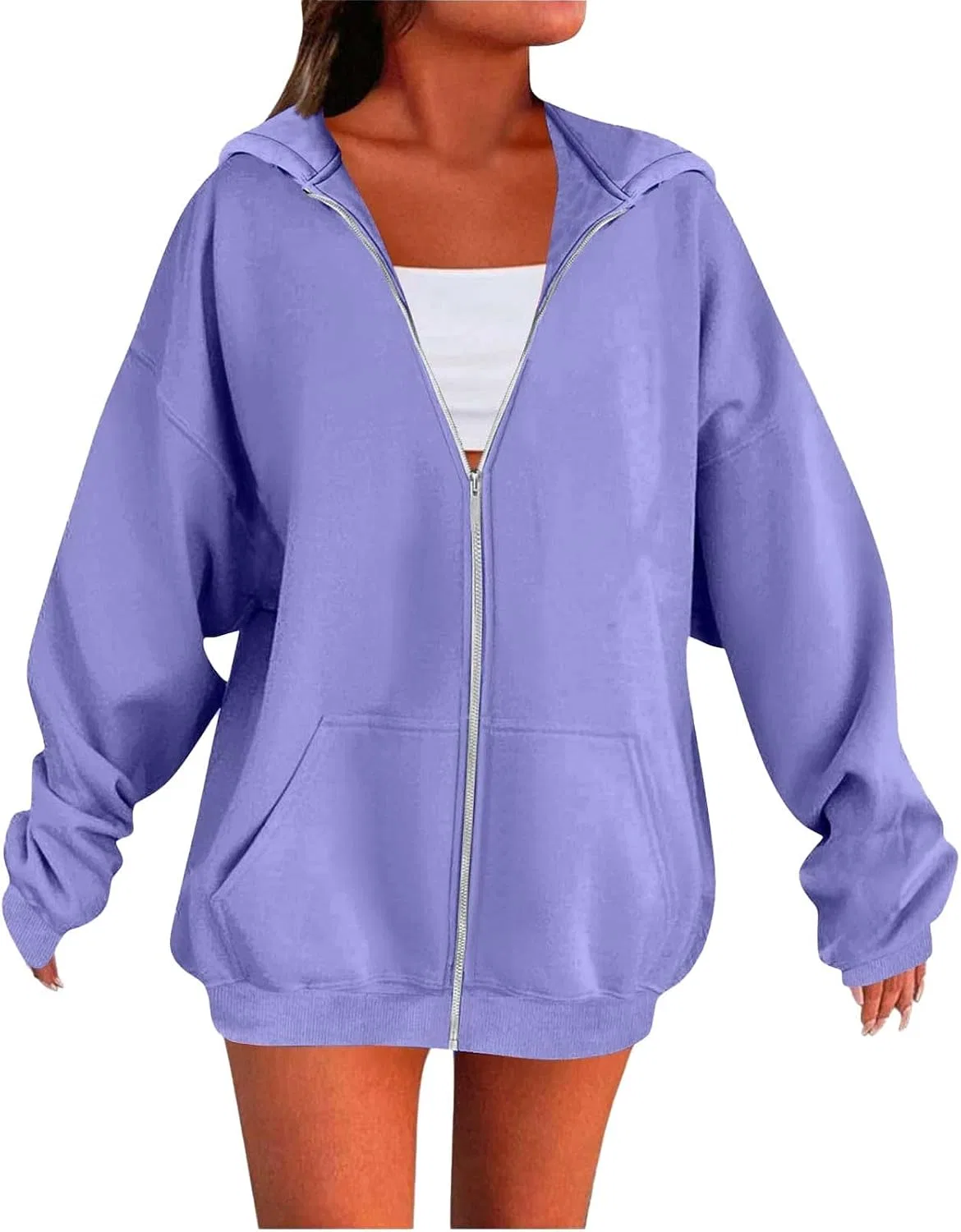 Женский свитшот с молнией и капюшоном, оверсайз, 1c-light Violet