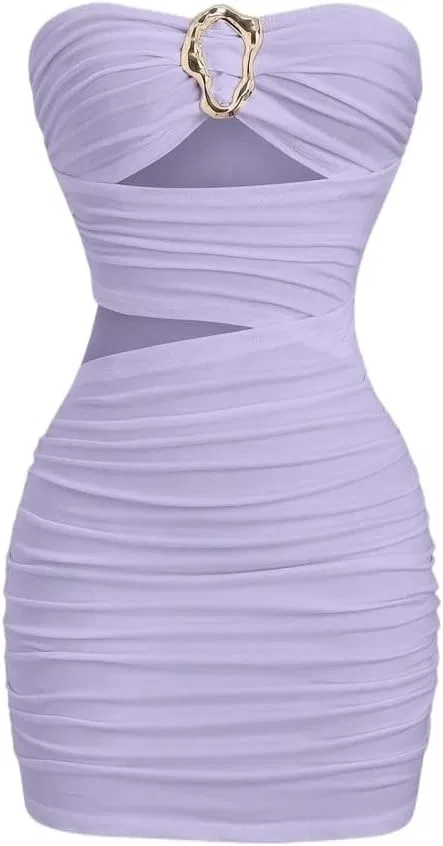 Женское мини-платье с драпировкой Strapless Buckle, Mauve Purple