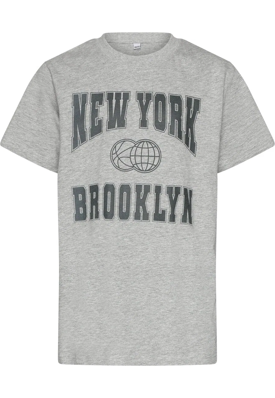 Футболка Urban Classics 'New York Brooklyn' серого и темно-серого цвета