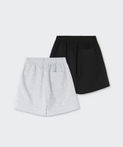 Детские шорты-свитшот с широким кроем, комплект из 2 штук MUSINSA STANDARD KIDS, Black/Medium Grey — фото 2
