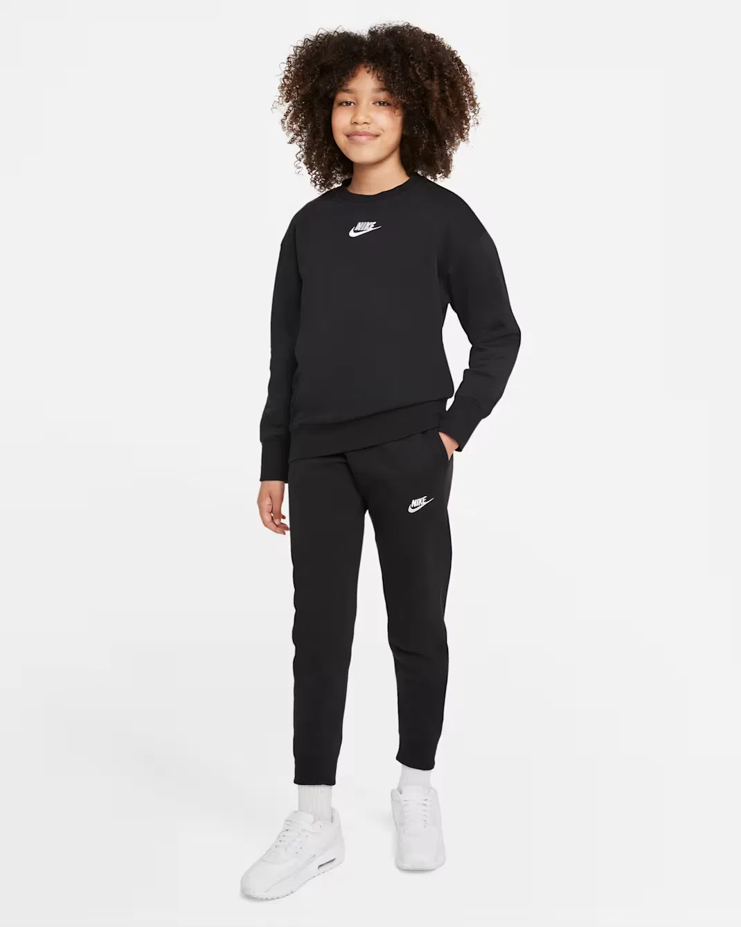 Детская (для девочек) толстовка с круглым вырезом Nike Sportswear Club Fleece, Black/White — фото 4