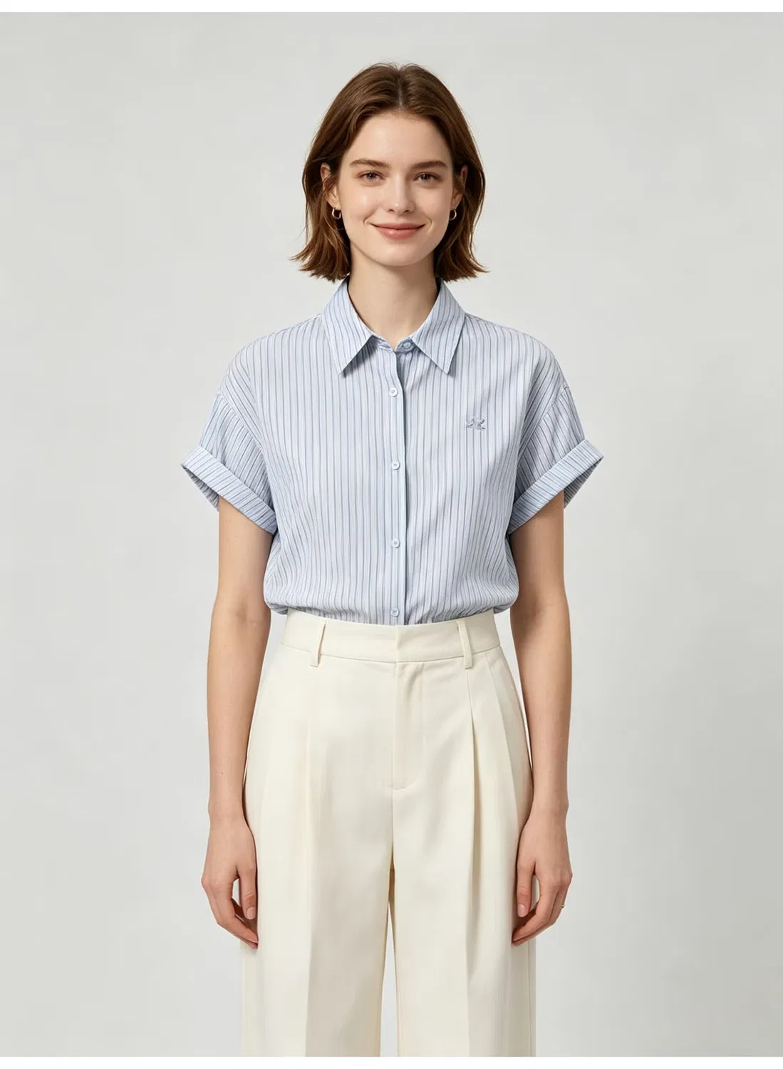 Рубашка с коротким рукавом и вертикальными полосками Zara, голубой — фото 2