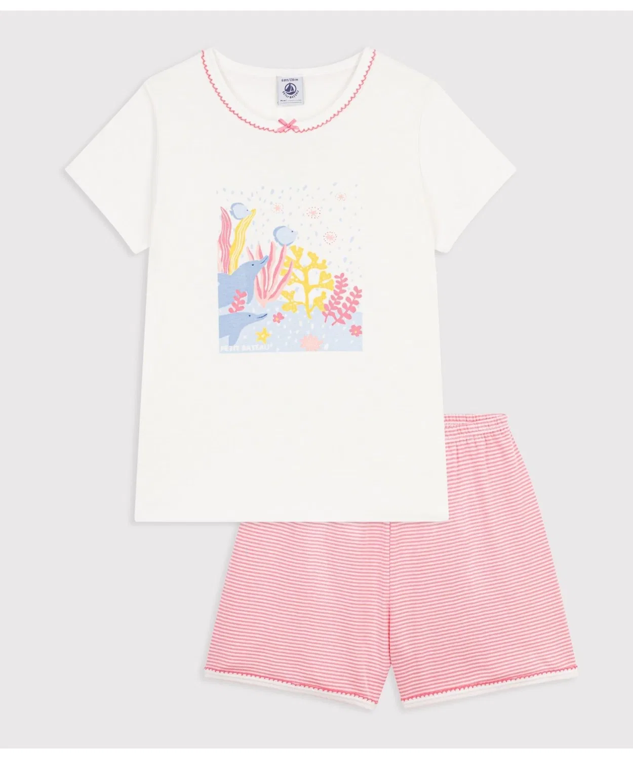 Детская пижама с длинным рукавоми принтом PETIT BATEAU, White X Pink