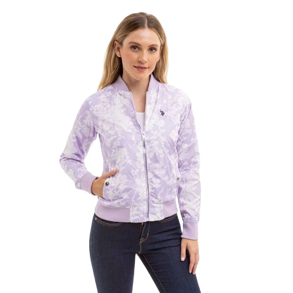 Женская куртка-бомбер U.S. Polo Assn. Printed Zip Front, лавандовый/белый