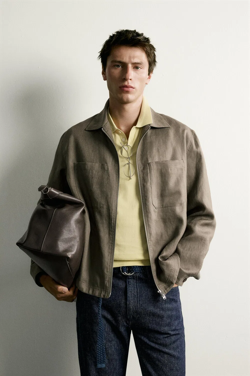 Рубашка на молнии из 100% льна ZARA, Mink — фото 2