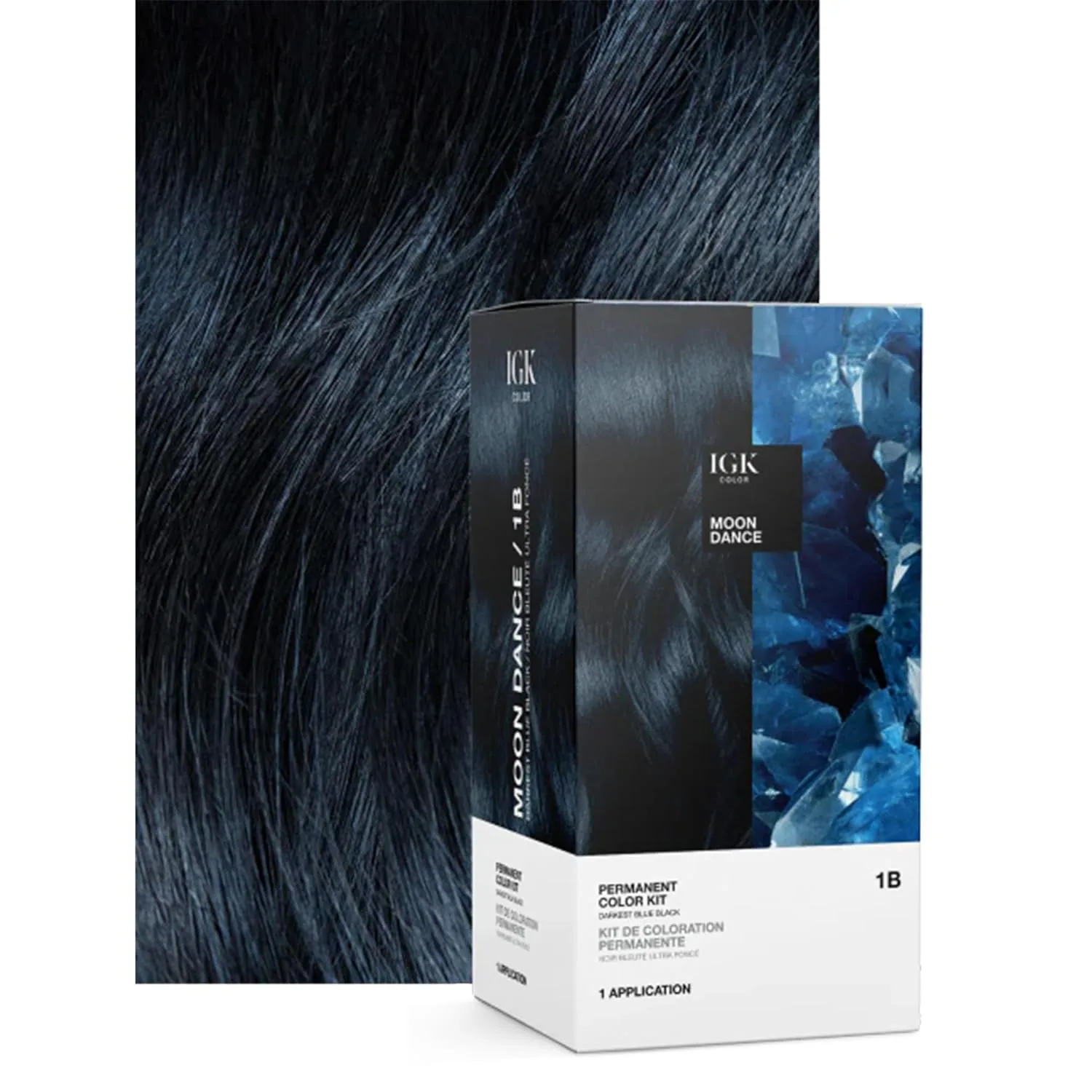 Набор для окрашивания волос IGK Permanent Hair Dye Color Kit | 1B Moon Dance - Самый темно-синий/черный | 100% закрашивание седины + укрепление + блеск | Без аммиака 134.66 г (1 шт.), Darkest Blue Black — фото 2