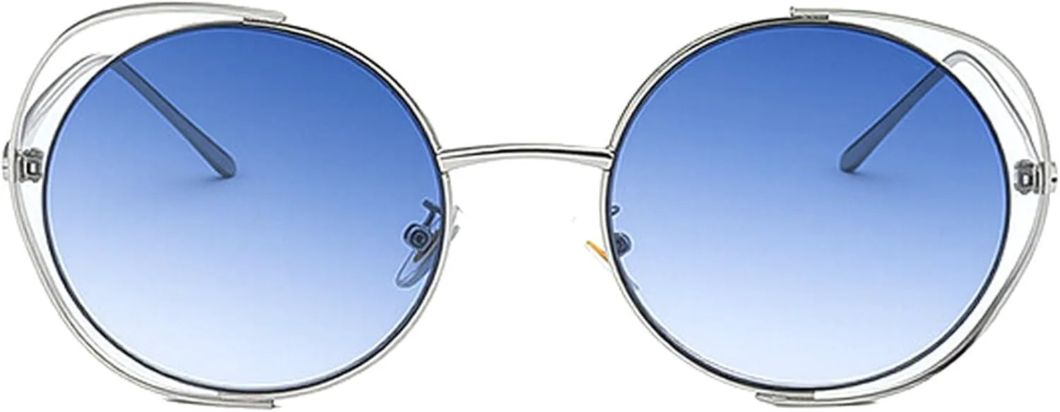 

Ретро-солнцезащитные очки большого размера круглой формы для женщин и мужчин. Модные круглые солнцезащитные очки в уникальной металлической оправе mincl, Blue