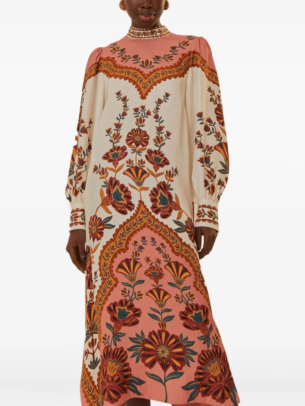 

Миди-платье с цветочным принтом и воротником-стойкой FARM Rio, розовый