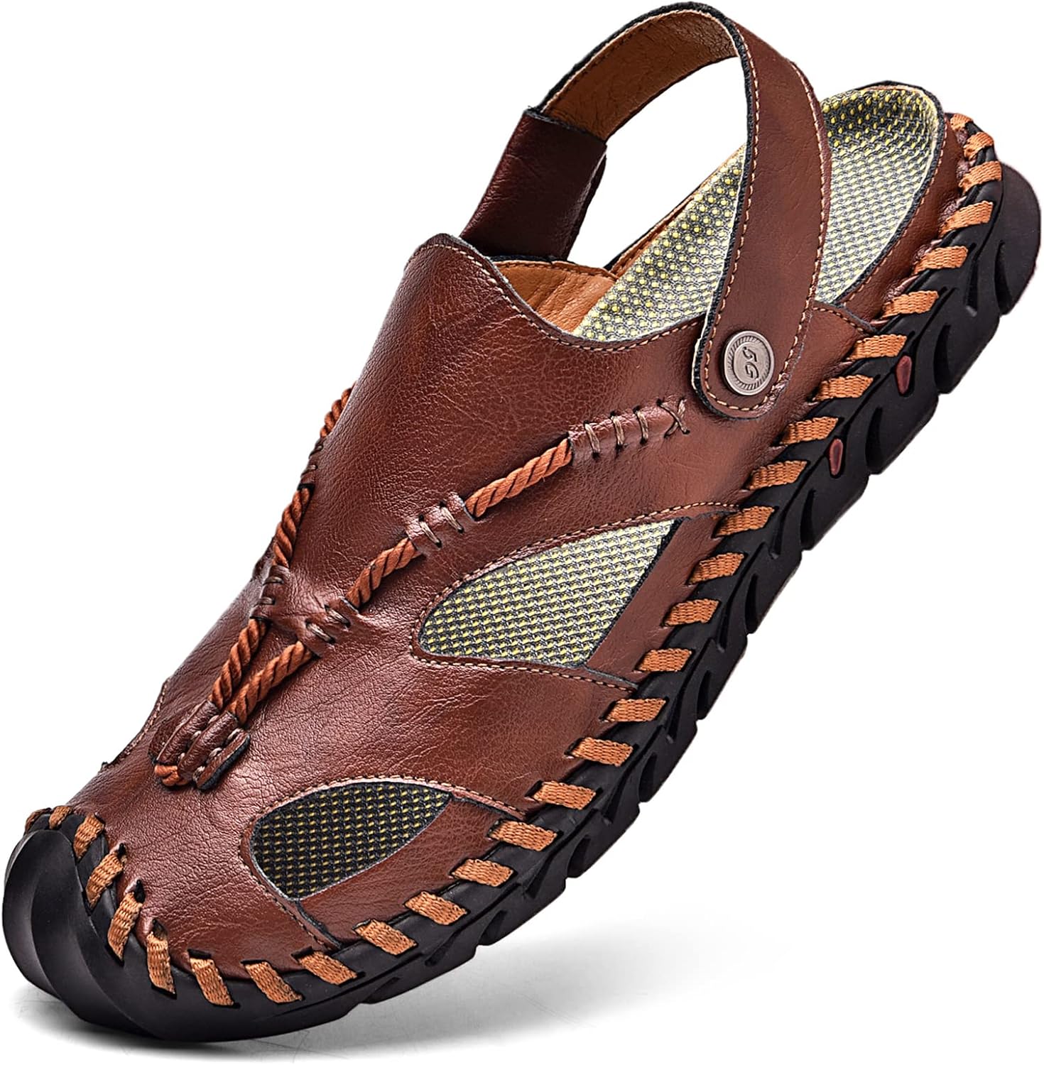 

Мужские сандалии Dabbqis из кожи с закрытым носком, для улицы и пляжа, летние, противоскользящие, темно-коричневый