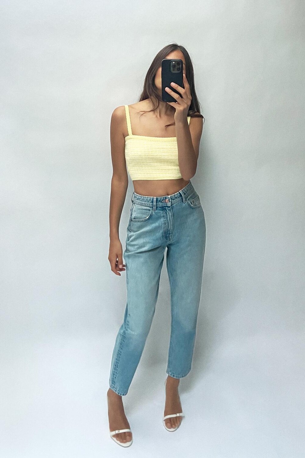 

Трикотажный укороченный топ ZARA, желтый