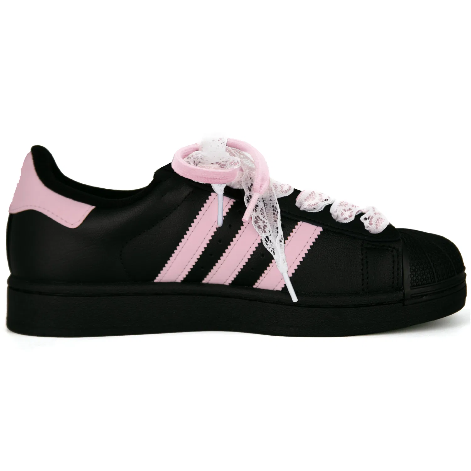 Кроссовки скейтбордические детские Superstar 2 Spring Letter Leather Low top, черно-розовые, унисекс Adidas Originals, Pink — фото 3