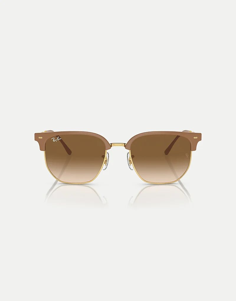 

Солнцезащитные очки Ray-Ban New Clubmaster с коричневыми линзами в бежево-золотой оправе