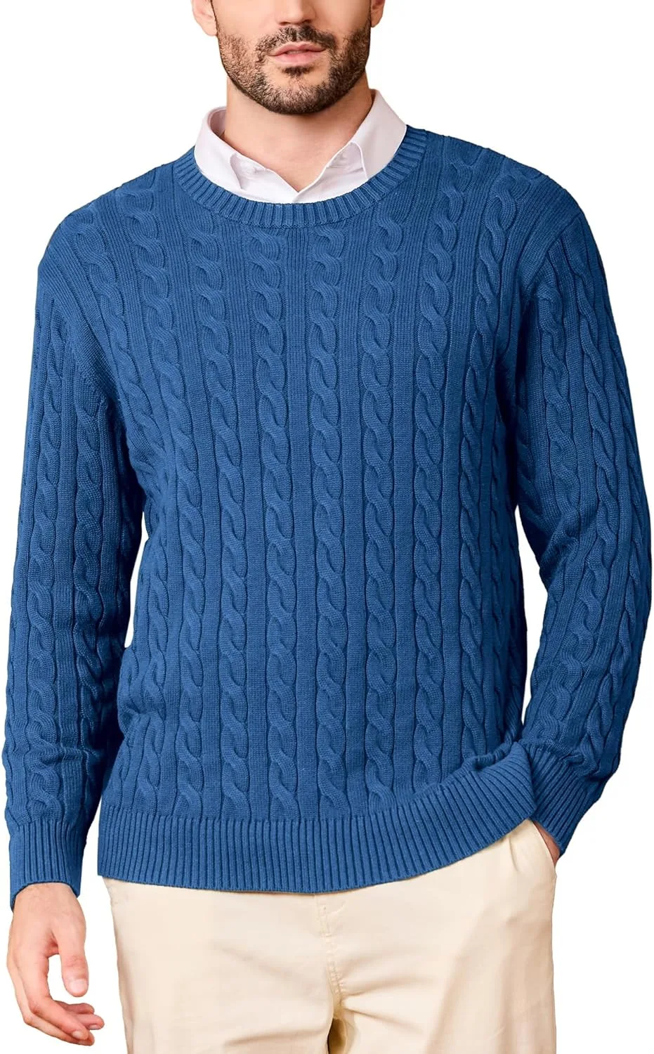 

Мужской свитер Kallspin с круглым вырезом, кабельная вязка, 100% хлопок