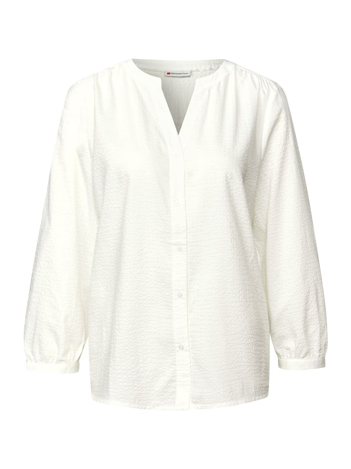 

Блузка из сирсакера с круглым вырезом и разрезом в оттенке белого цвета Street One