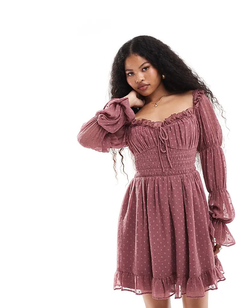 

Мини-платье с длинными рукавами и присборенной талией от Dobby Milkmaid в цвете DUSKY PINK ASOS