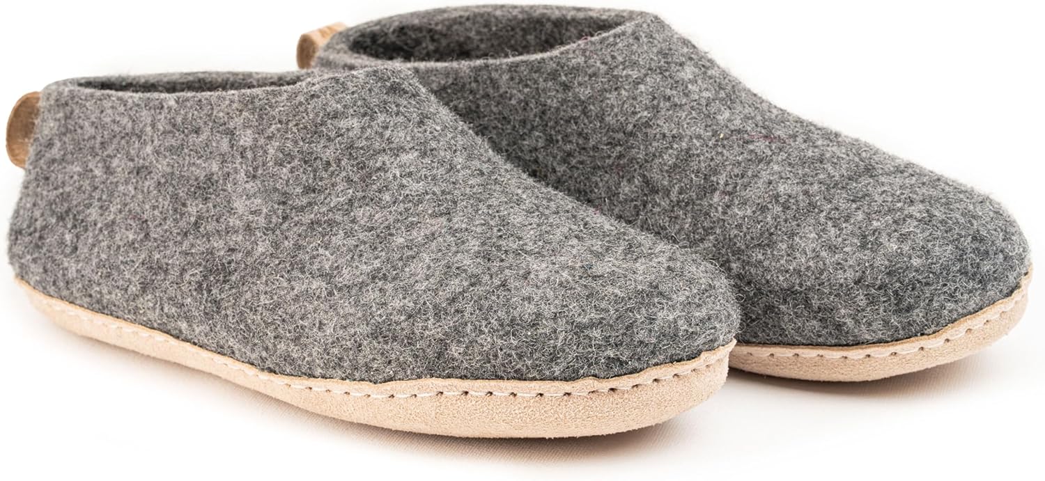 Тапочки Woolly из войлока с кожаной подошвой, Премиальная новозеландская шерсть, Ручная работа по итальянскому дизайну, Мягкие, дышащие и без запаха Woolly'S, серый/угольный — фото 3