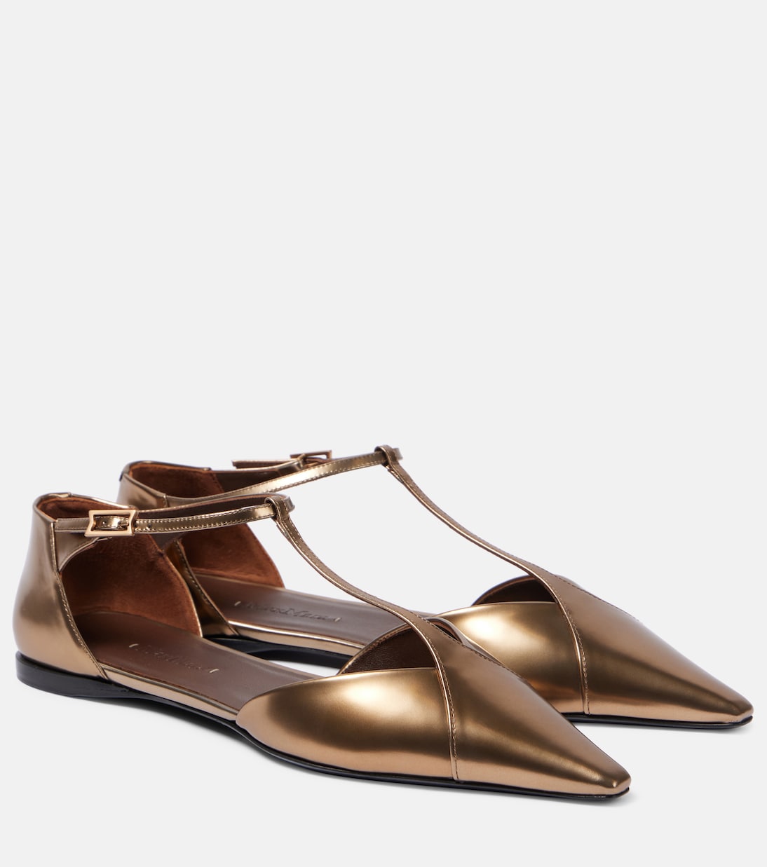 Балетки из металлизированной кожи Max Mara, бронзовый