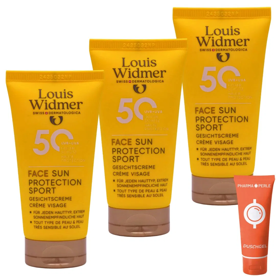 Солнцезащитная эмульсия для лица Louis Widmer Face Sun Protection Sport 50, набор 3 x 50 мл Pharma Perle — фото 2