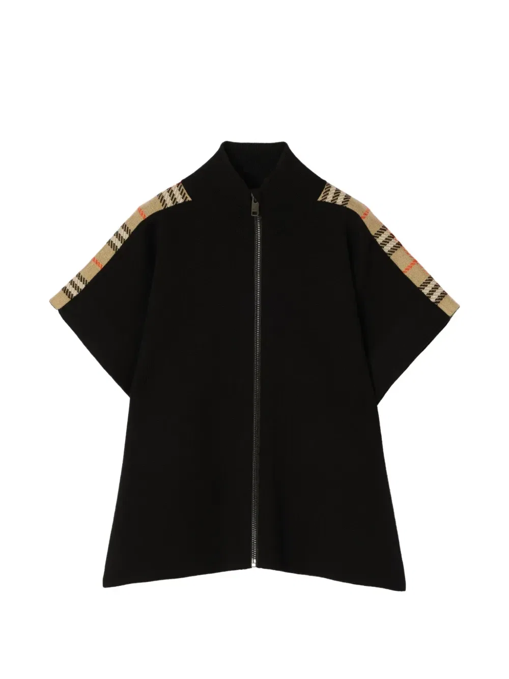 Кейп из шерсти с делкой в клетку Check Burberry Kids, черный