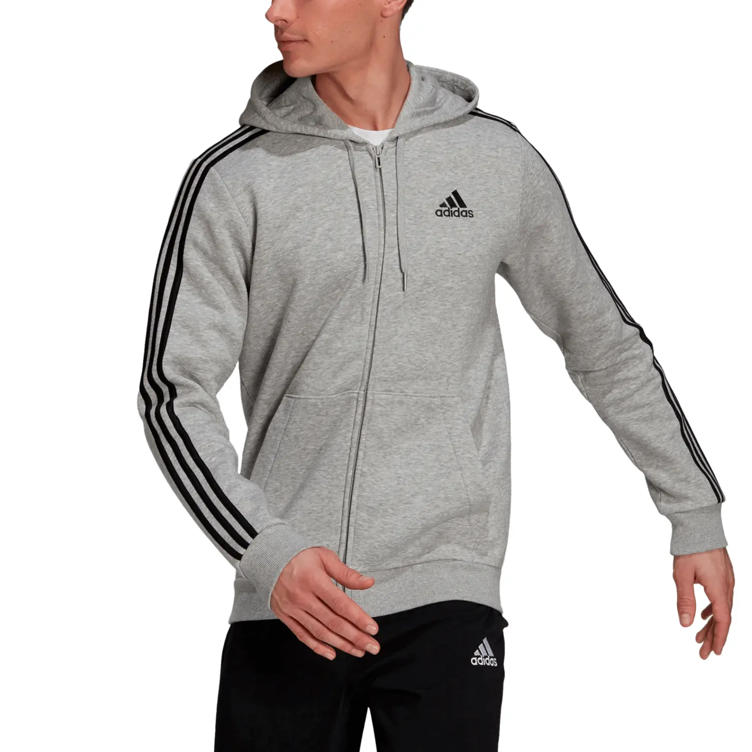 

Худи Adidas Essentials Fleece 3-Stripes Full-Zip, серый