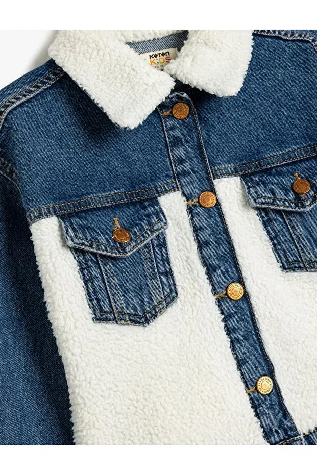 Детская джинсовая куртка для девочек с длинным рукавом Girl'S jean jacket 5wkg20011ad medium indigo Koton, Mid Indigo — фото 3