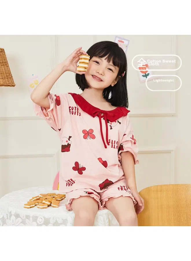 Top Melon Пижамный комплект с коротким рукавом для девочек, хлопковый, Dingguagua, розовый — фото 2