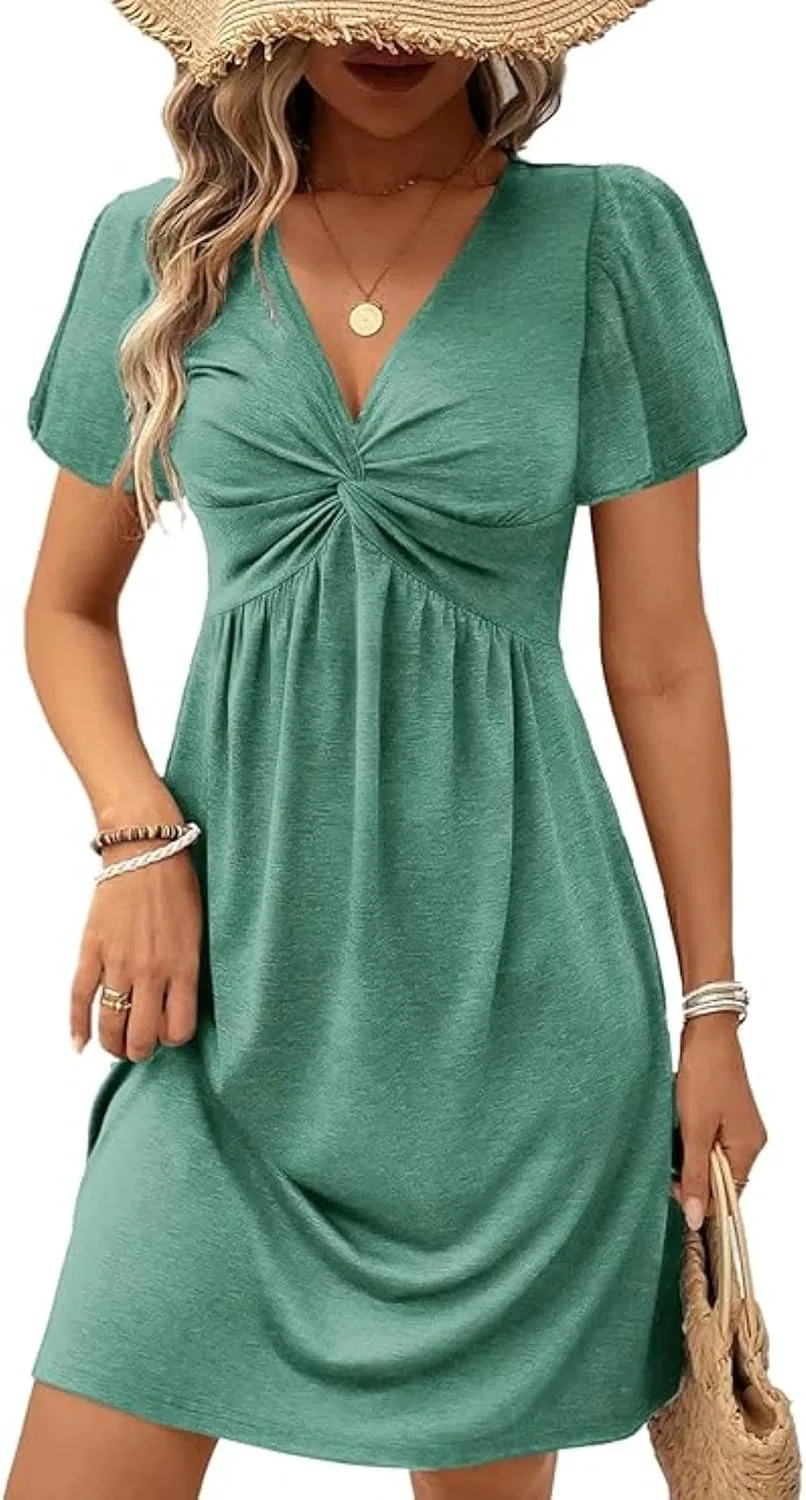 Женское платье с V-образным вырезом и скрученным передом Soft, Light Green