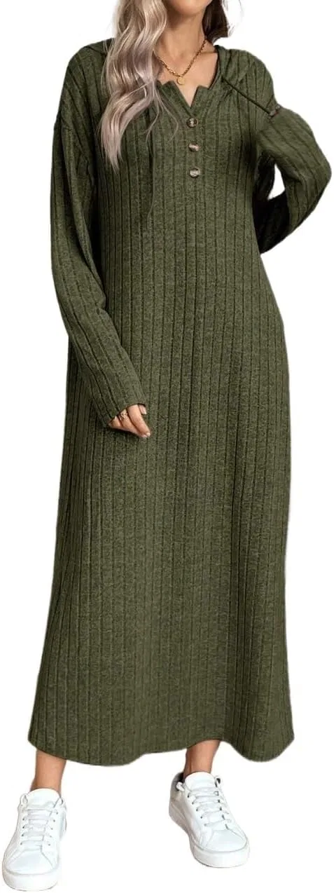 Женское повседневное платье с капюшоном Drop Shoulder, Army Green
