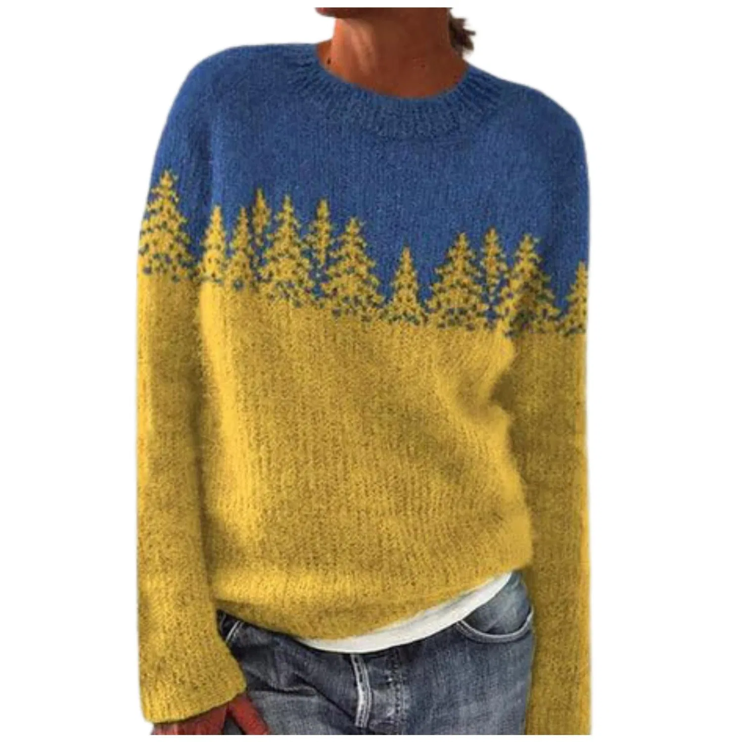 Женский свитер с принтом Crew Neck Chunky Knit, Yellow