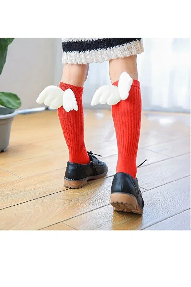 Детские носки для девочек с принтом Angel Wings Asa Bebek Çocuk, Red