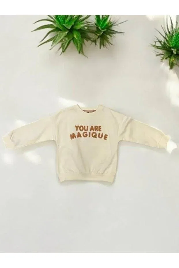 Детские свитшот для девочек с вышивкой you are magique Zekids, Ecru — фото 2
