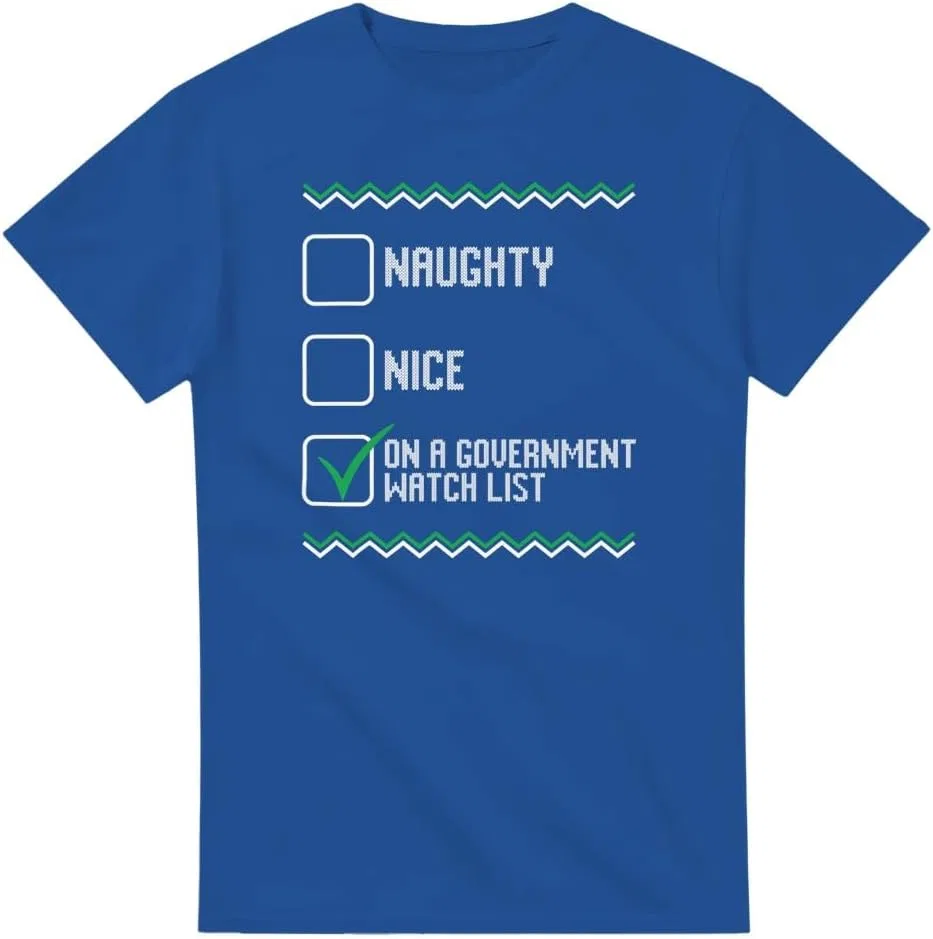 Женская хлопковая футболка с принтом Funny Naughty Nice Ugly Christmas Government Watch List, Royal