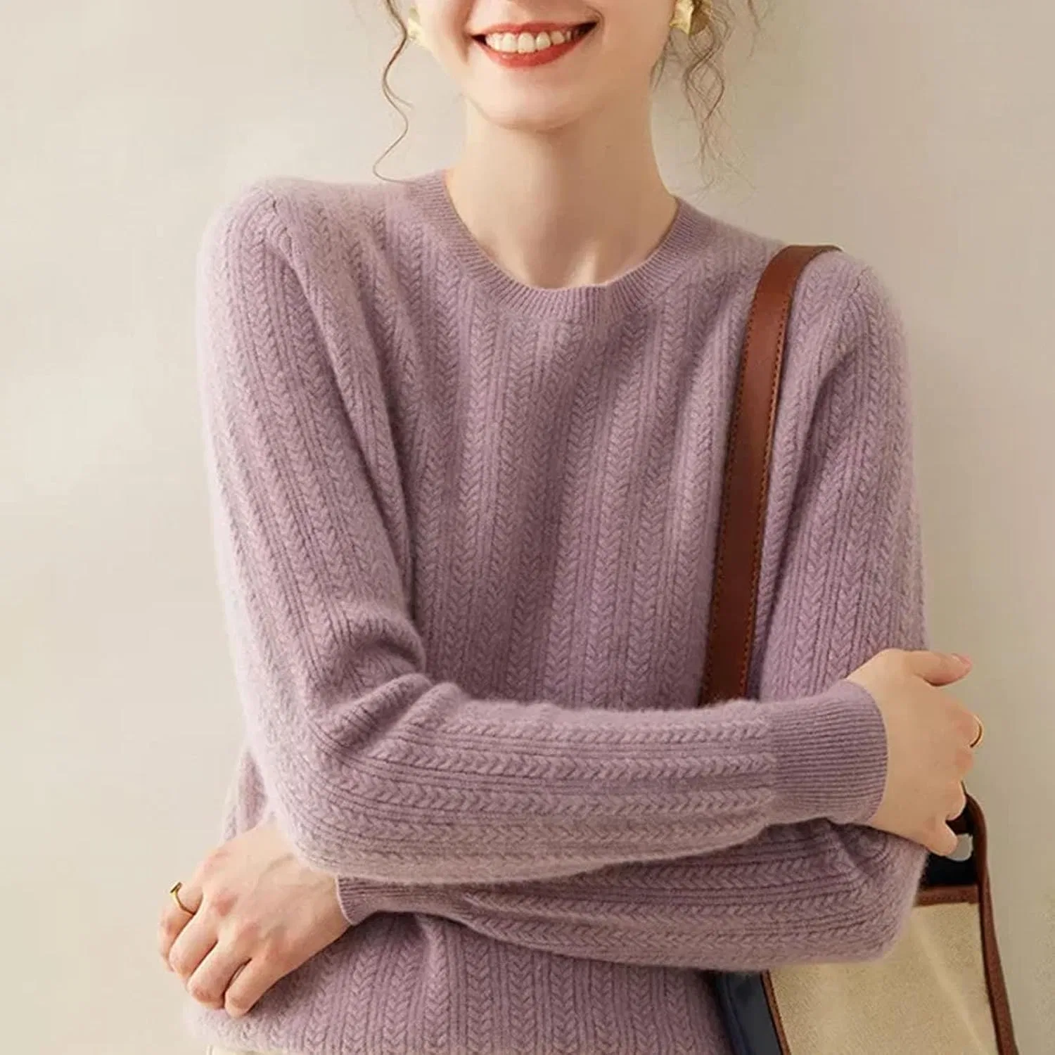 Женский свитер с круглым вырезом, с длинным рукавом, Taro Purple — фото 2