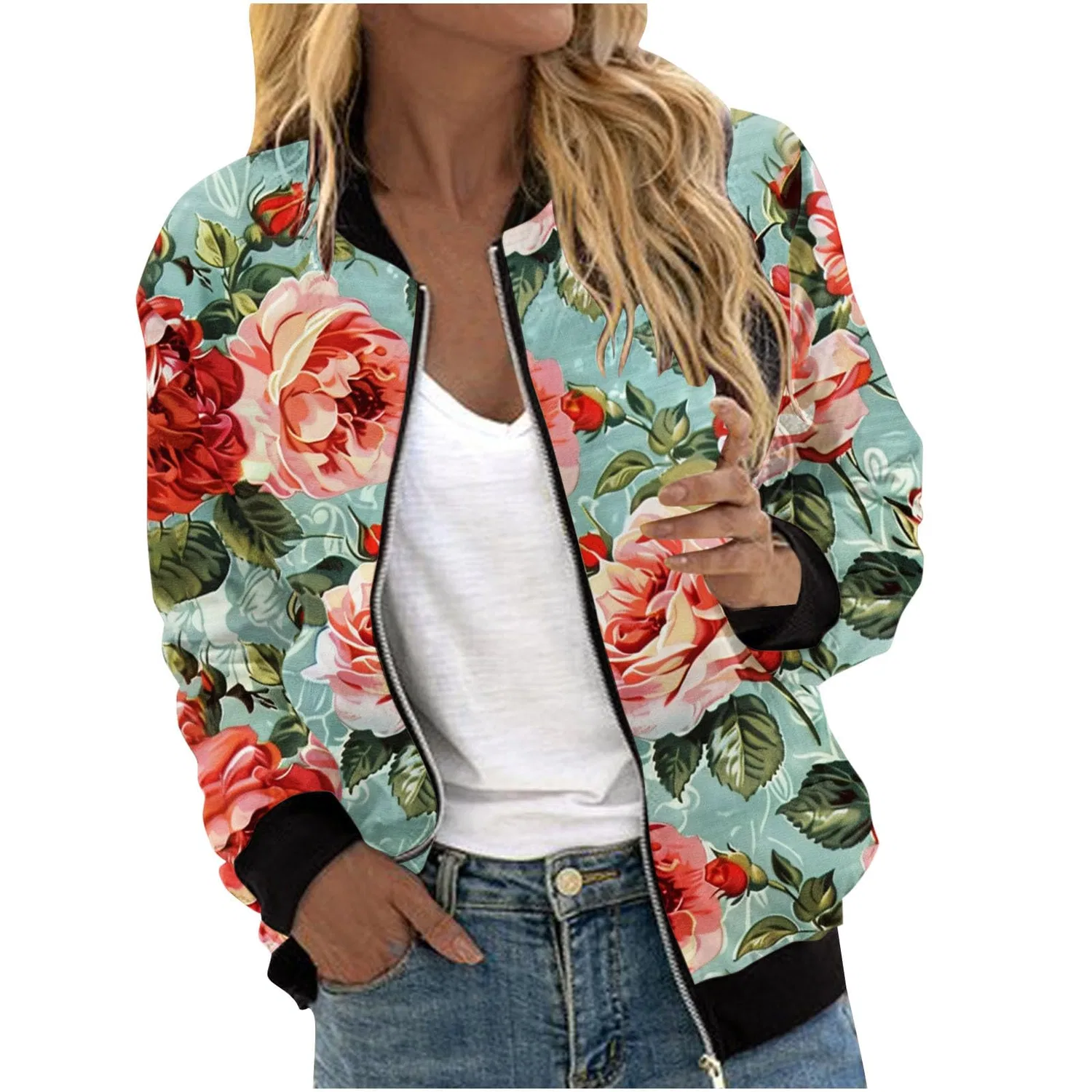 Женское пальто с принтом Black Bomber Jacket, 10 blu