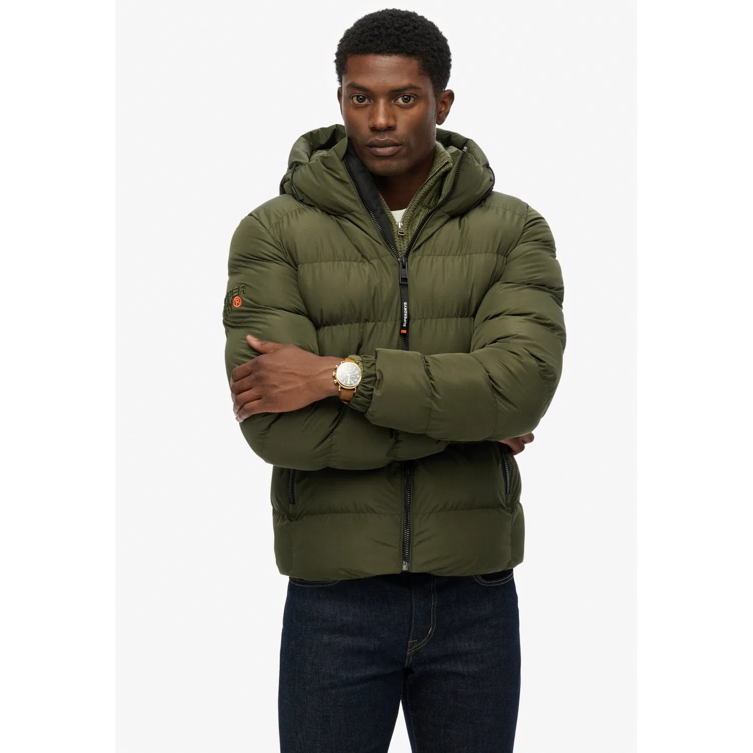 Мужская стеганая куртка с капюшоном Superdry, Army Khaki