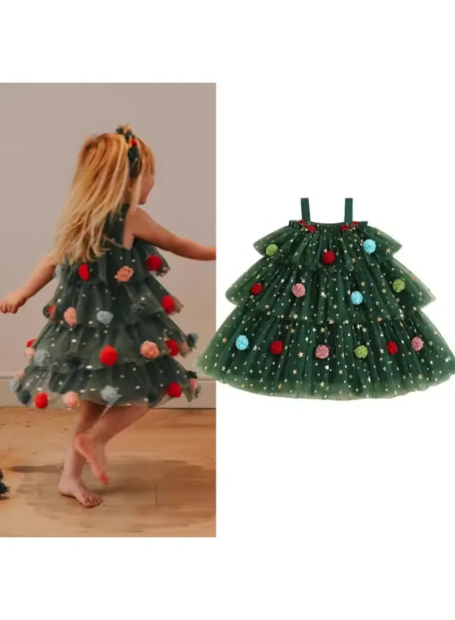 Платье детское праздничное с бретелями и плюшевым шаром Matching Family Outfits, темно-зеленый