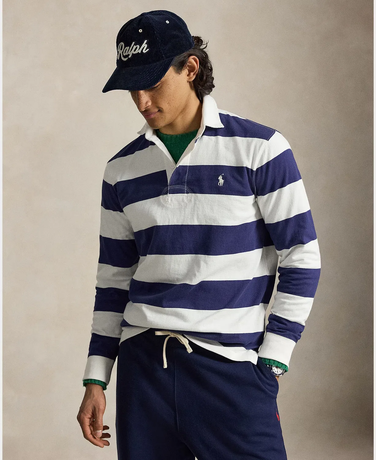 Рубашки-поло с длинным рукавом из хлопка, Polo Rugby, Polo Ralph Lauren, темно-синий