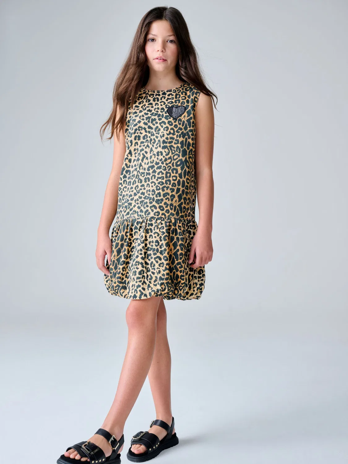 Платье джинсовое с принтом леопард, модель Bubble Hem smALLSAINTS, Leopard