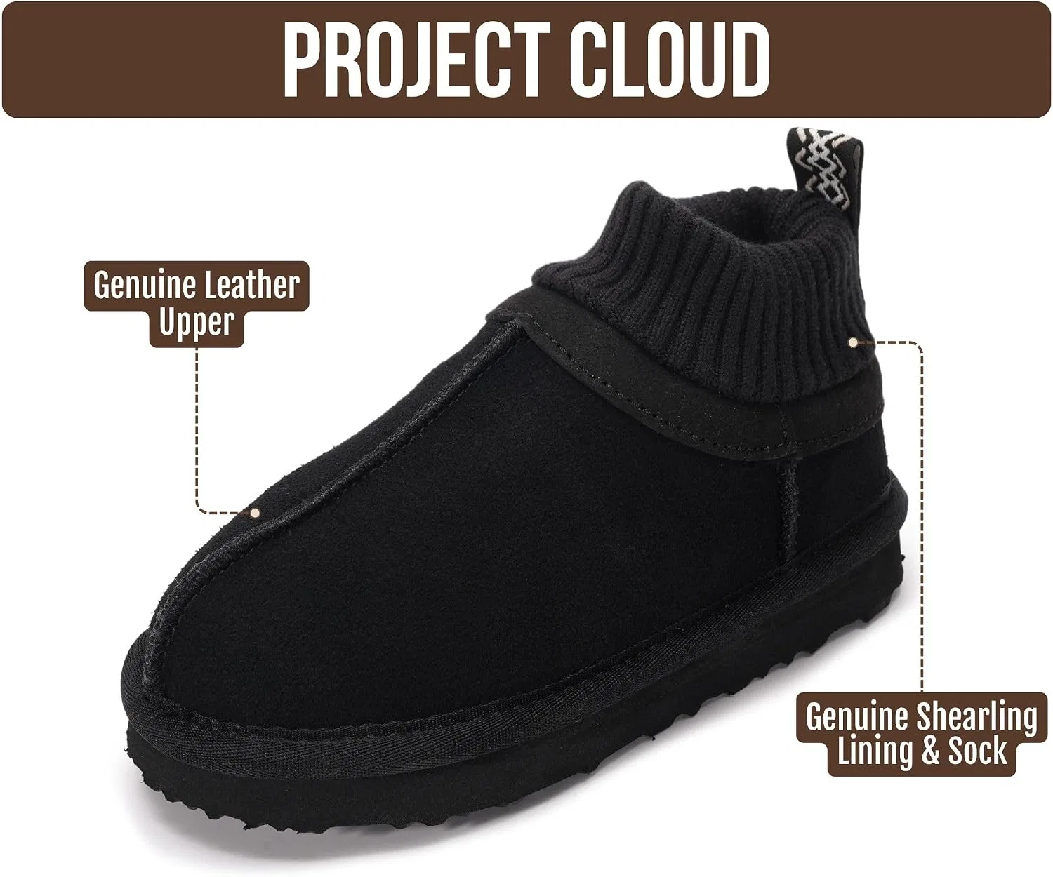 Детские сапоги для девочек с подкладкой из овчины Project Cloud, Black Suede Dreamon — фото 3